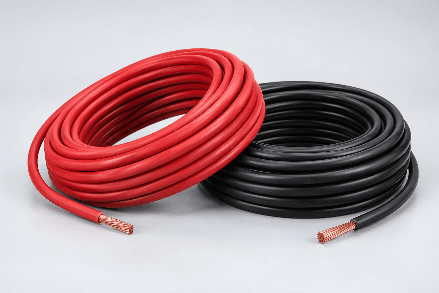 Paired red and black solar DC cables