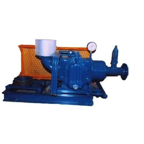 Twin lobe water cooled compressor on a blue base